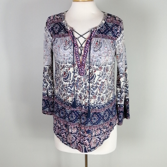 Lucky Brand Tops - Lucky Brand Mixed Print Lace Up Shirt Size S